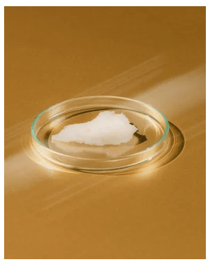 Gentle Cleansing Milk i genomskinlig glasskål med vit krämig textur mot gyllene bakgrund