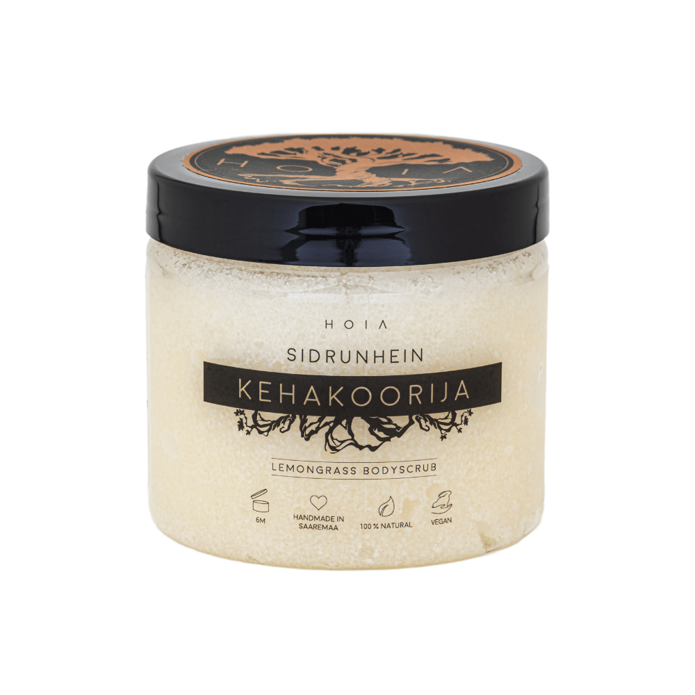 Burk med Body Scrub citrongräs, sockerskrubb med svart lock, 200 ml, från HOIA