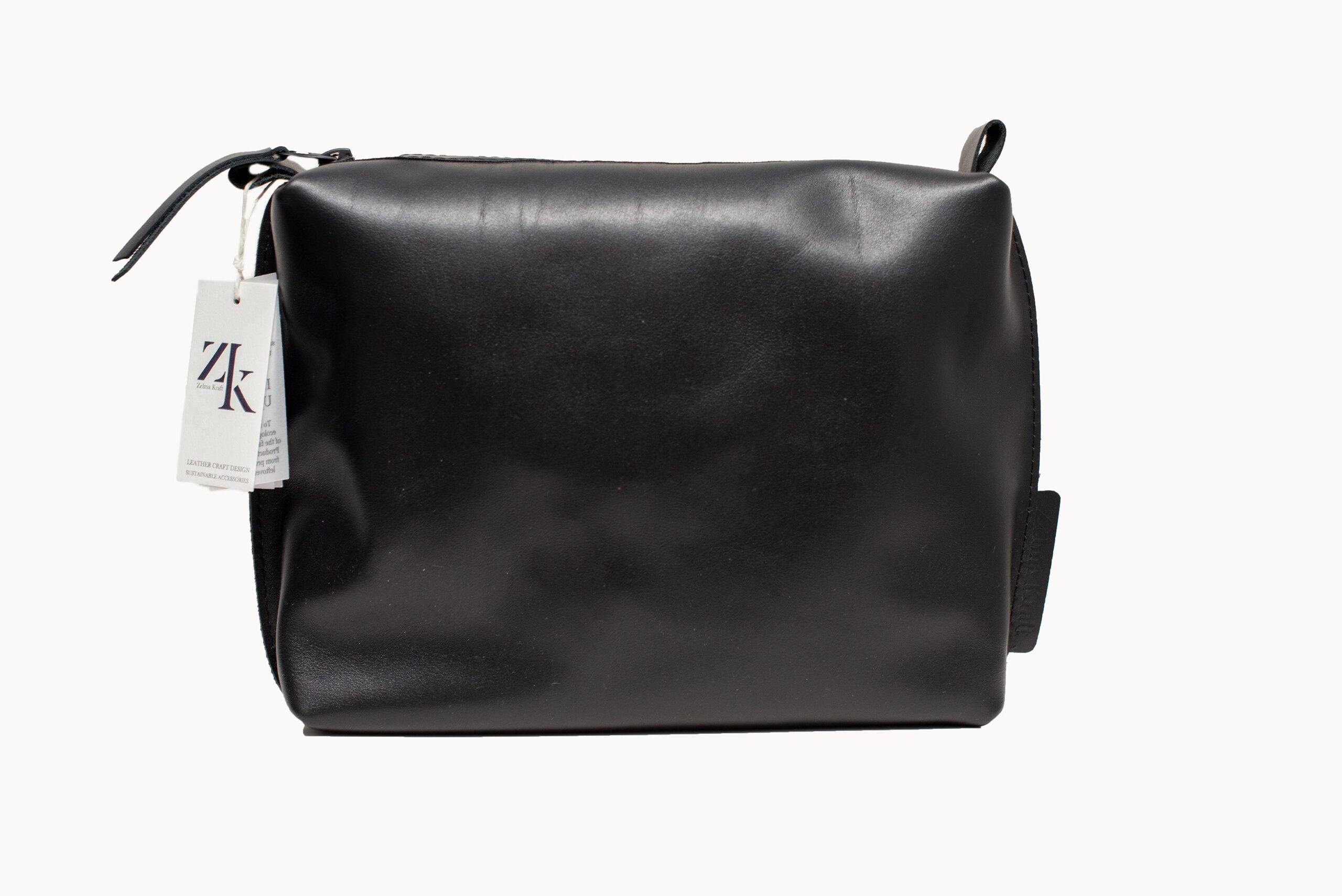 Leather Cosmetic Bag, Black - Large