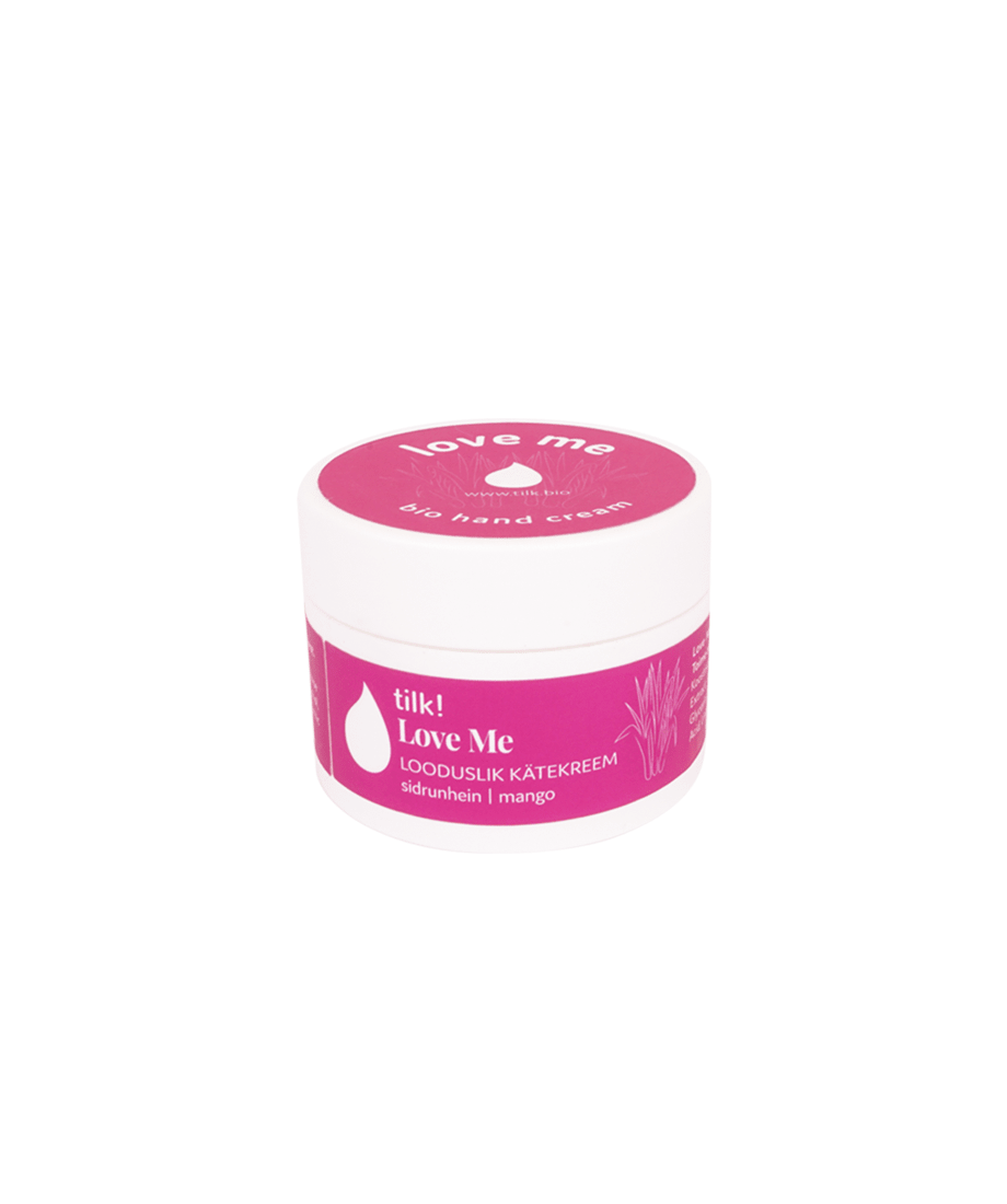 Handkräm torra händer mango, vit burk med rosa lock, tilk! Love Me 50 ml