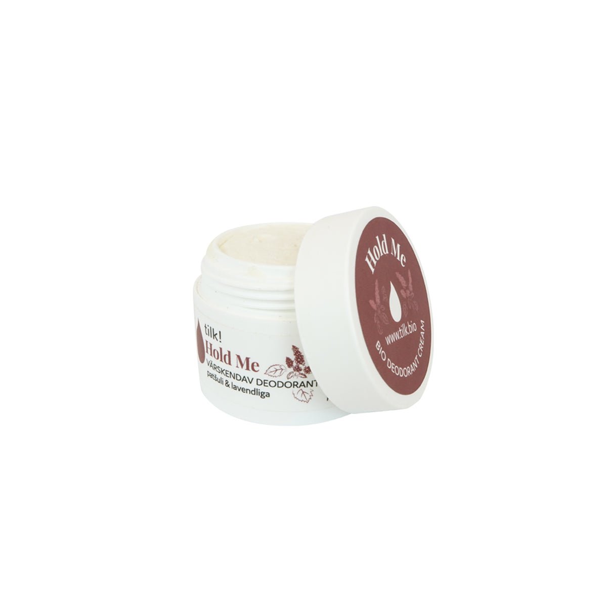 Vit rund burk med ansiktskräm Vitamin B3 B5 Allantoin 50ml, genomskinligt lock som visar krämig textur inuti