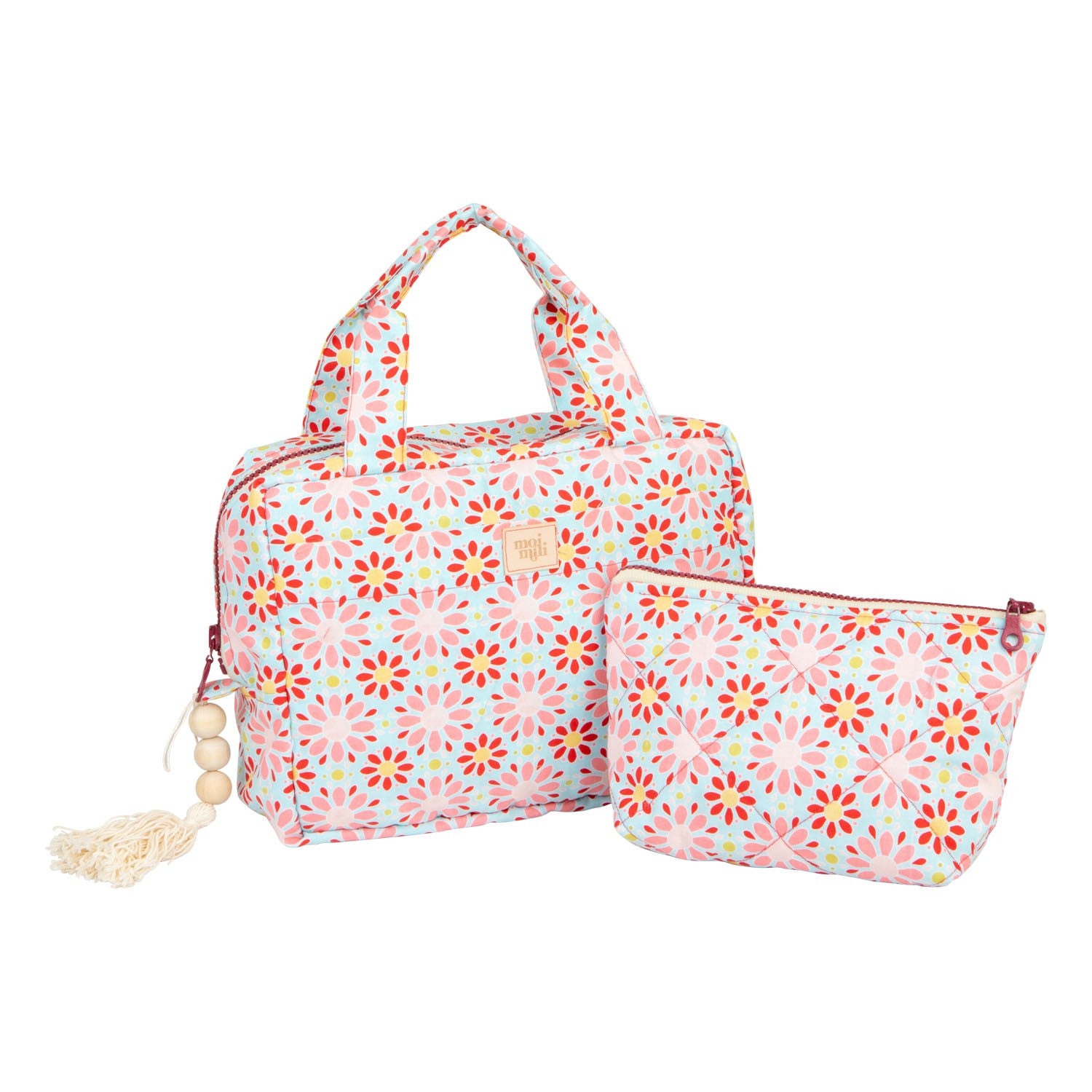 Make-Up Bag Set of 2 - Red Flowers: två necessärer med färgglada blommönster i rosa, röd och blå nyanser