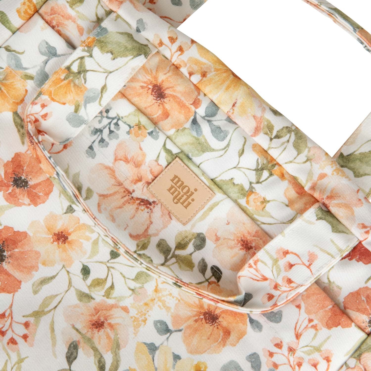 Make-Up Bag Set of 2 - Flower Power med blommönster i orange, rosa och grönt på vit botten med beige märkning