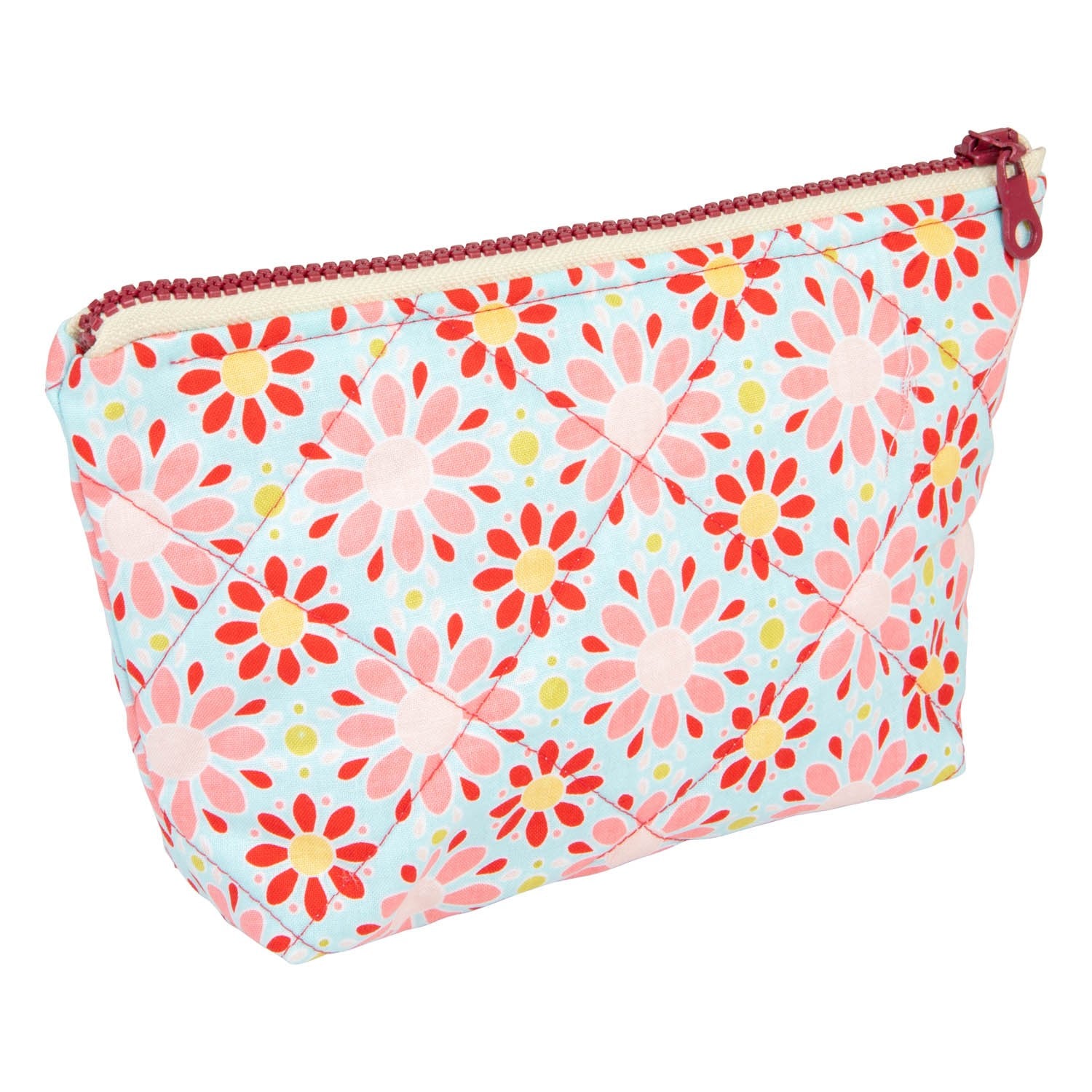 Blå necessär med färgglatt blommönster i rött och rosa, gul dragkedja, från Make-Up Bag Set of 2 - Red Flowers