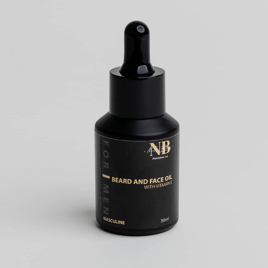 Svart 30 ml glasflaska med pipett – North Beauty skäggolja och ansiktsolja för män med E-vitamin