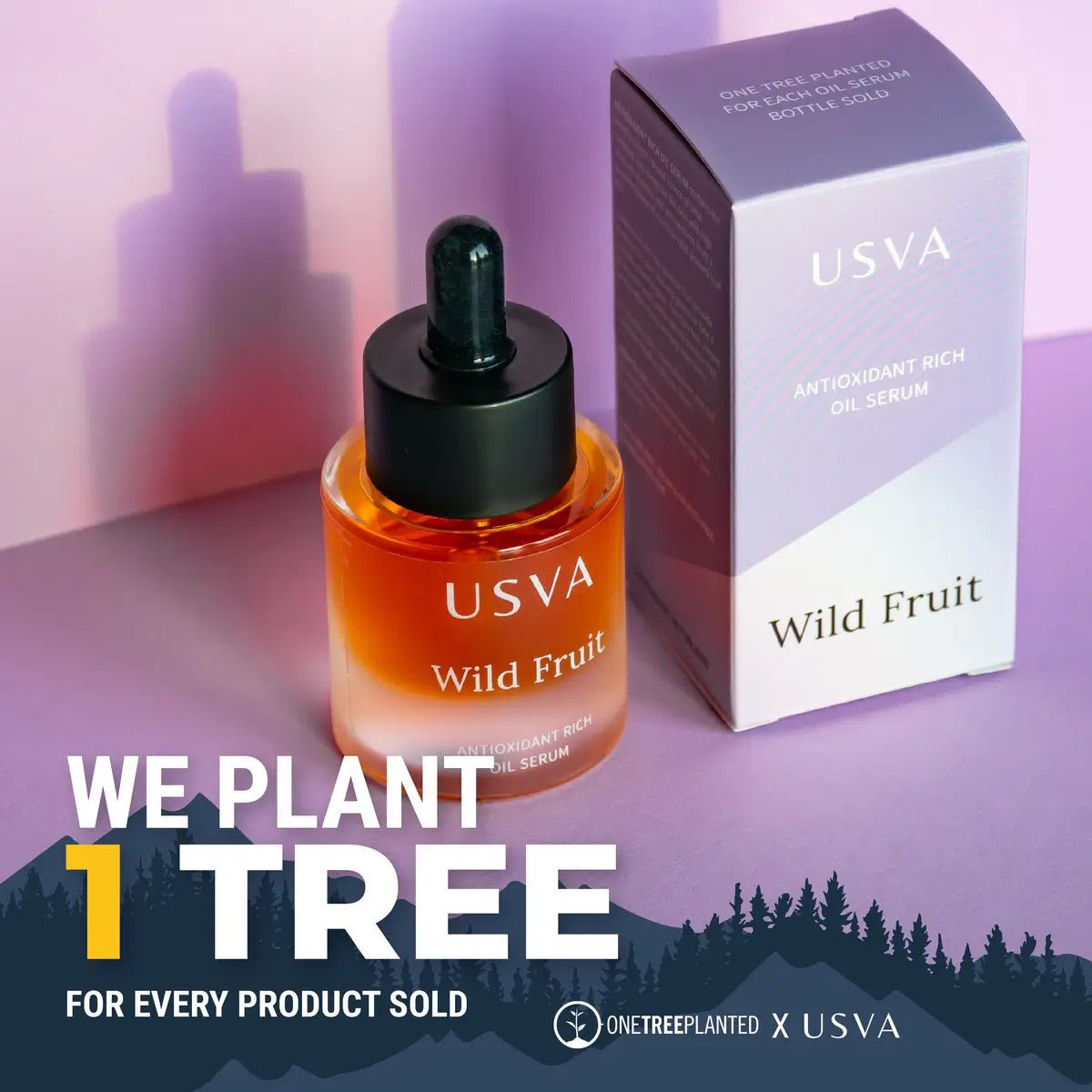 USVA Wild Fruit Antioxidantrikt Ansiktsserum i orange glasflaska med pipett och vit förpackning