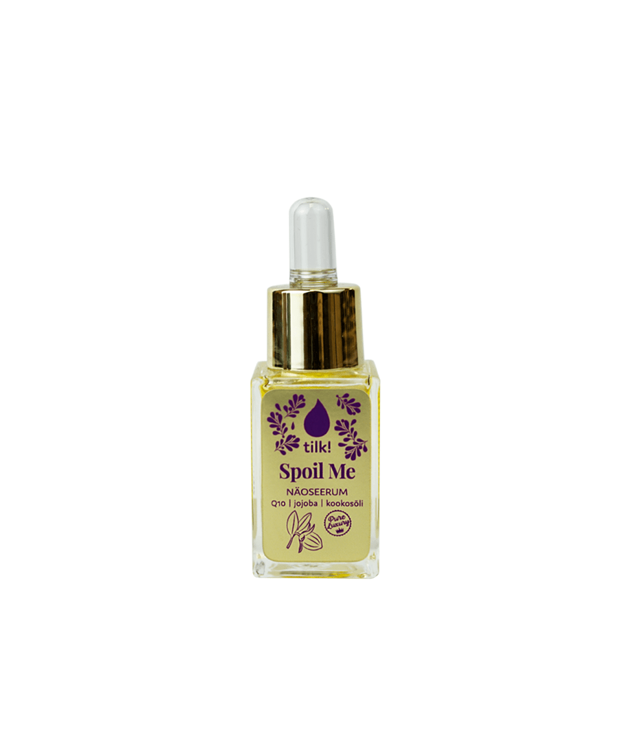 Spoil Me anti-age serum med Q10, glasflaska med guldlock och droppipett, 15 ml