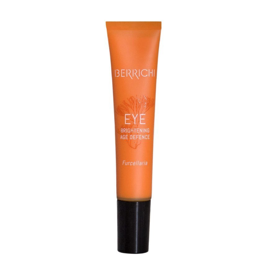 Orange ögonkräm i tunn tube med svart kork från IBERRICHI, 15ml förpackning för brightening age defence