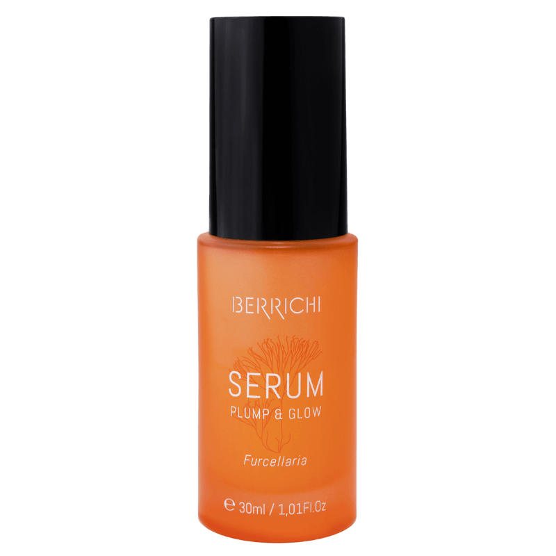 Återfuktande serum 30ml i orange glasflaska med svart pump och vit text från Berrichi