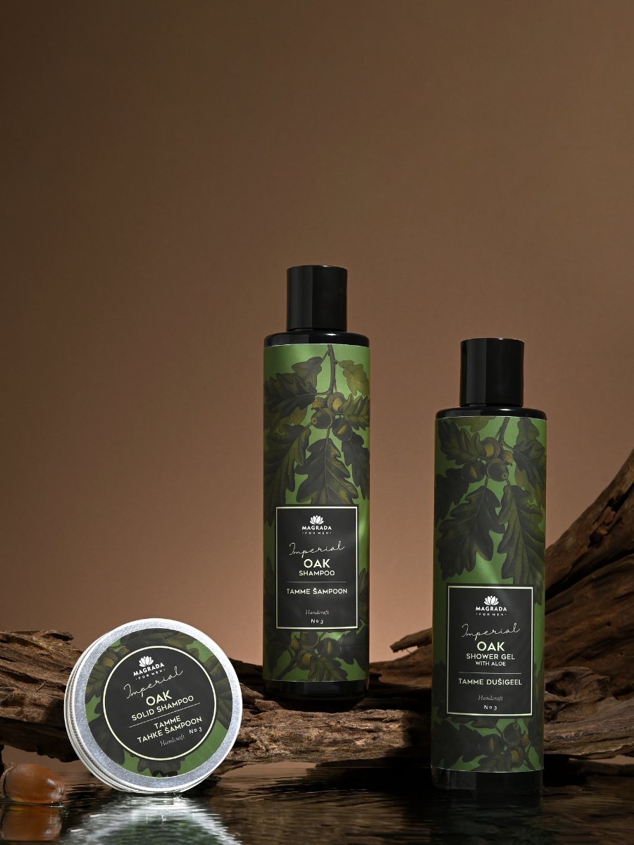 Daily Essentials presentset för män med oakschampo, duschgel och fast schampo i burk