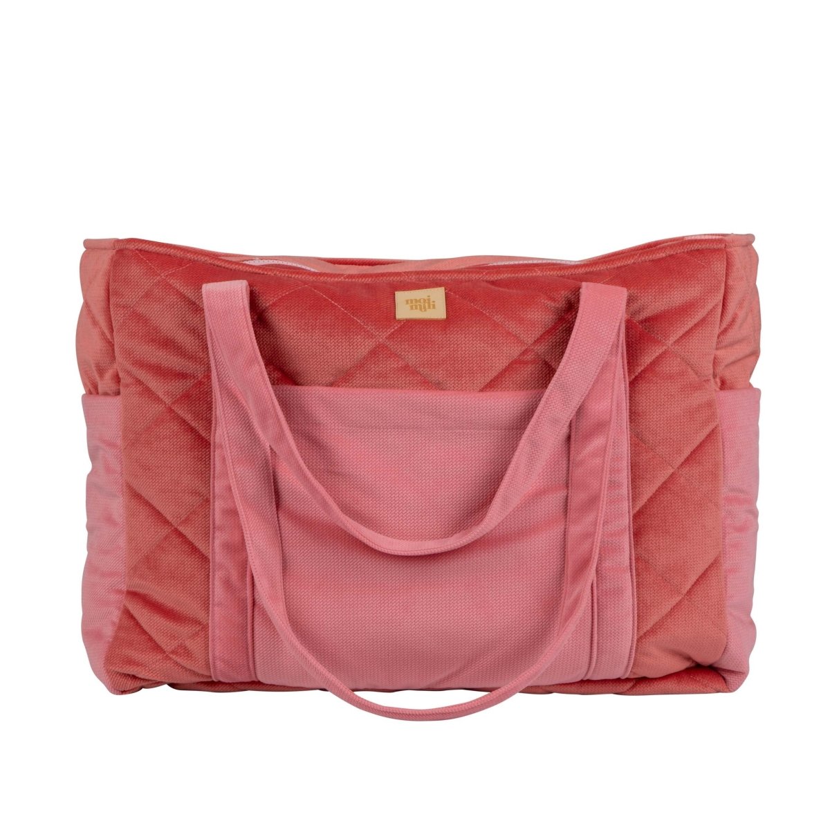 Rosa handgjord weekenderbag i sammet med quiltad design och två bärhandtag