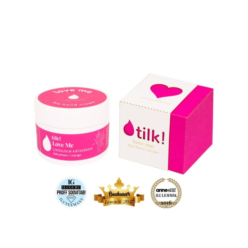 Handkräm torra händer mango i rosa burk med vit förpackning, prisbelönta utmärkelser bredvid