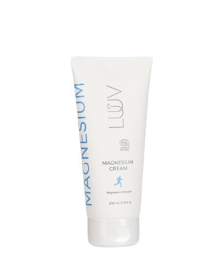 Vit tub med magnesiumkräm COSMOS 200ml, blå text på sidan, minimalistisk design mot vit bakgrund