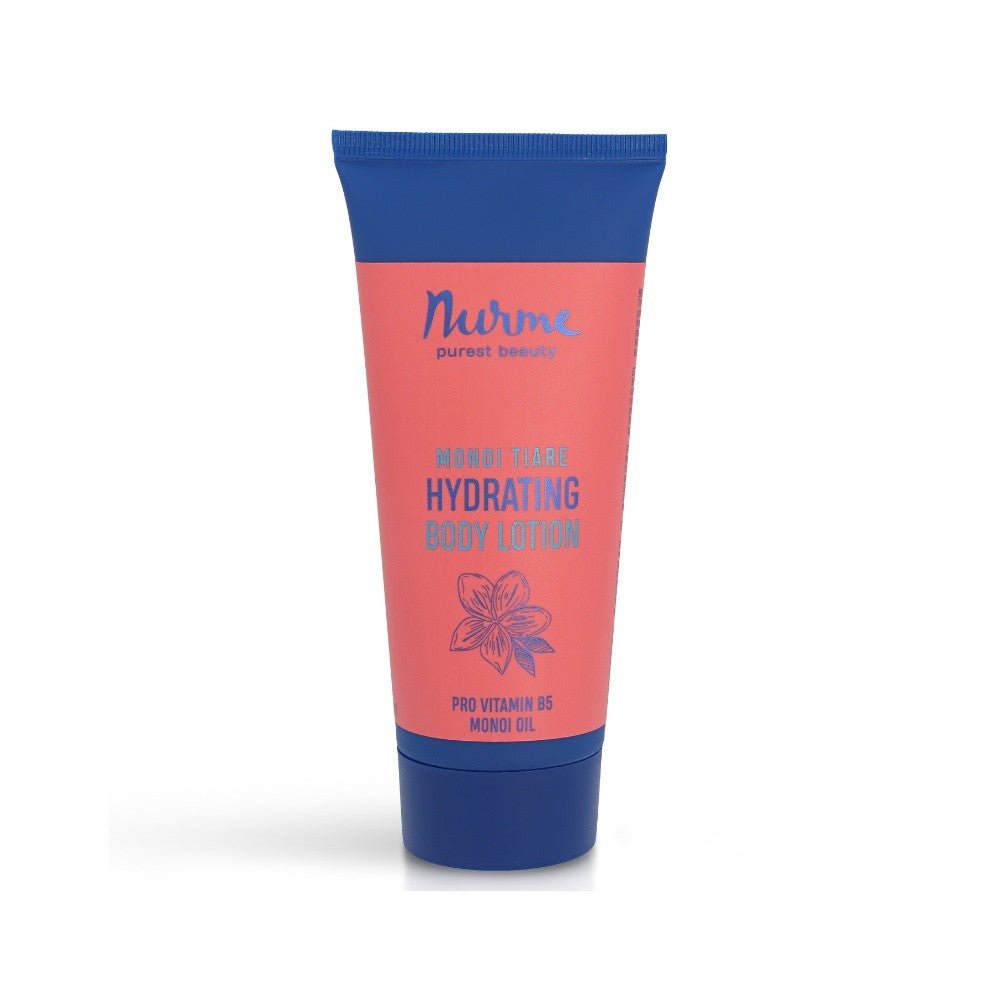 Tub Nurme Monoi Tiare kroppslotion 200 ml i blått och korallrosa med blomma