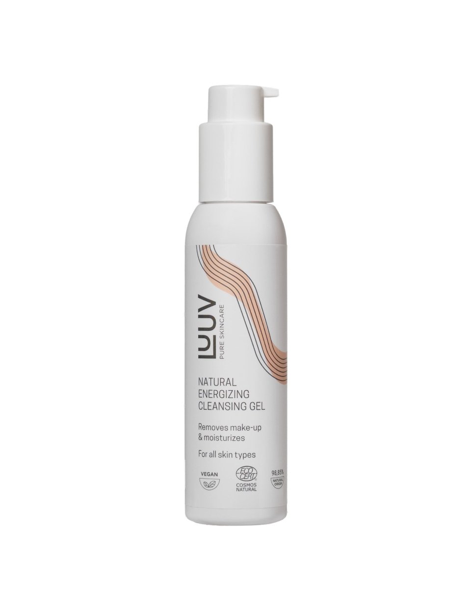Vit plastflaska med pump innehållande Natural Energizing Cleansing Gel 125ml från IDUV Pure Skin Care
