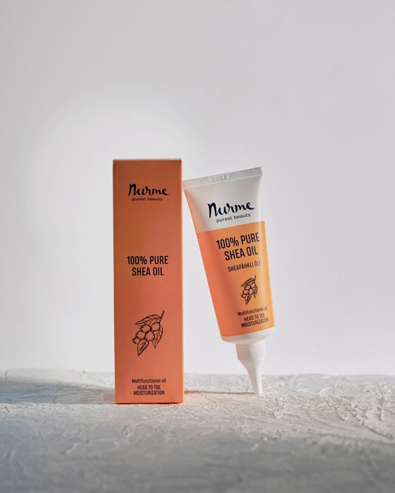 Nurme 100% Pure Shea Oil i orange tub med twist cap-förslutning, 100ml, med matchande förpackning