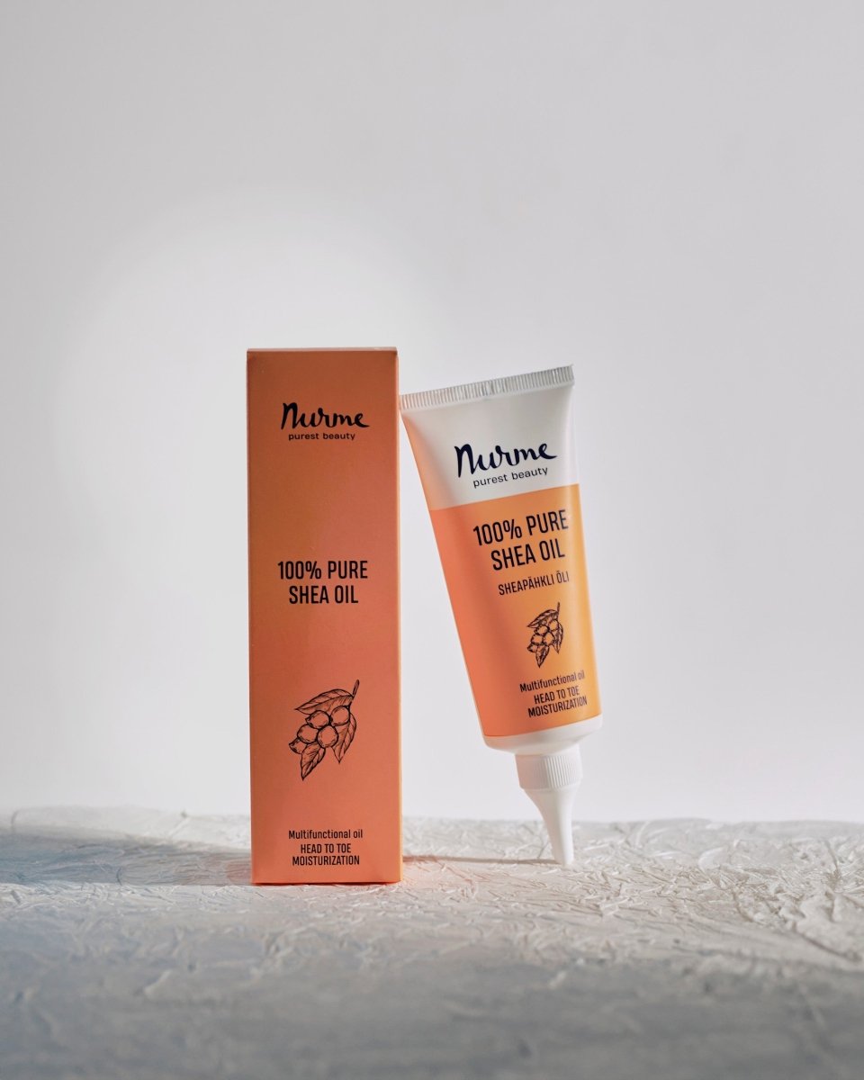 Nurme 100% Pure Shea Oil i orange tub med twist cap-förslutning, 100ml, med matchande förpackning