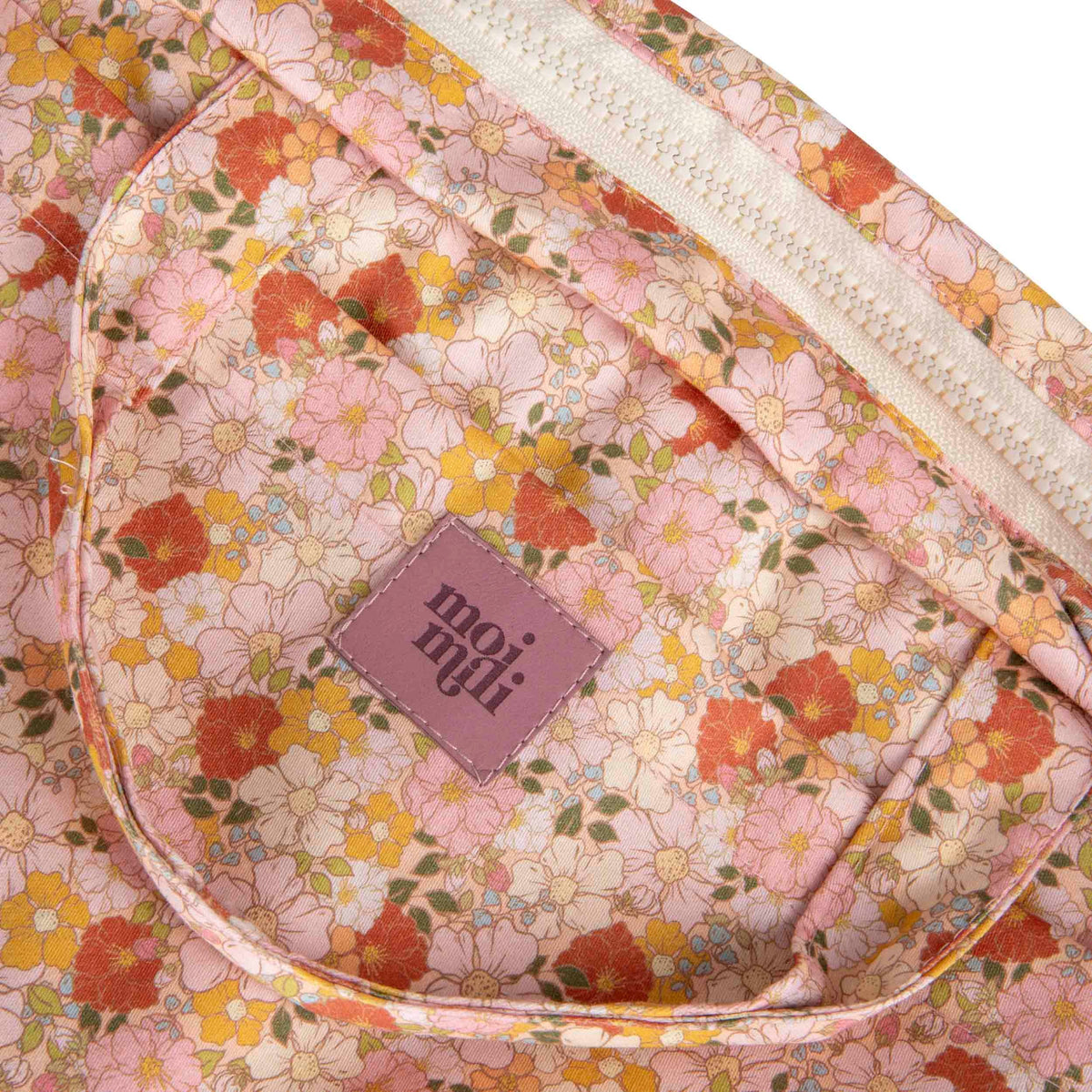 Invändig ficka och dragkedja i handgjord sminkväska, Spring Garden blommönster i rosa och korall